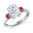 thumbnail image 1 of Gem Stone King 925 Sterling Silver Pink Tourmaline Ring Set with Oval Moissanite (3.50 Cttw), 1 of 7