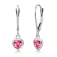 thumbnail image 1 of Gem Stone King 925 Sterling Silver Pink Zirconia Drop Dangle Leverback Earrings for Women (1.48 Cttw, Gemstone, Heart Shape 6MM), 1 of 4