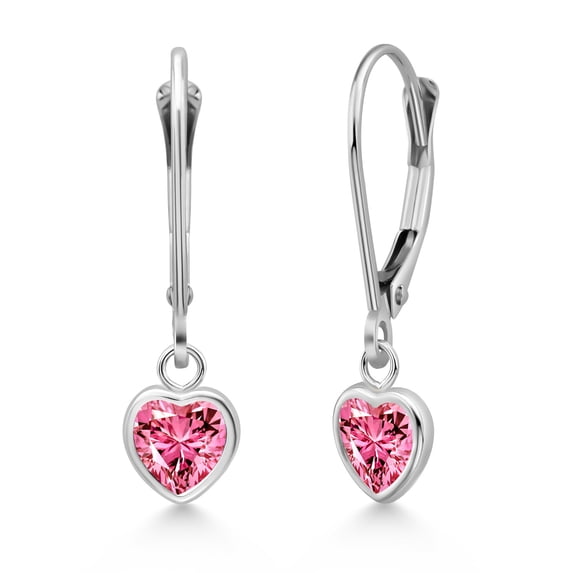 Gem Stone King 925 Sterling Silver Pink Zirconia Drop Dangle Leverback Earrings for Women (1.48 Cttw, Gemstone, Heart Shape 6MM)