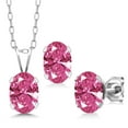 thumbnail image 1 of Gem Stone King 925 Sterling Silver Pink Zirconia Pendant Earrings Set for Women (2.28 Cttw, Oval 7X5MM, Gemstone Birthstone, With 18 inch Chain), 1 of 5