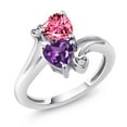 thumbnail image 1 of Gem Stone King 925 Sterling Silver Pink Zirconia Purple Amethyst Ring for Women (1.57 Cttw, Heart Shape 6MM, Gemstone Birthstone, Size 7), 1 of 6
