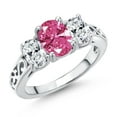 thumbnail image 1 of Gem Stone King 925 Sterling Silver Pink Zirconia and White Zirconia Filigree Style 3 Stone Ring for Women (2.07 Cttw, Oval 8X6MM and 6X4MM) (Size 6), 1 of 6