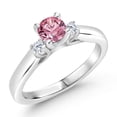 thumbnail image 1 of Gem Stone King 925 Sterling Silver Pink and White Lab Grown Diamond 3-Stone Engagement Ring for Women (0.63 Cttw, Gemstone April Birthstone, Size 6), 1 of 4