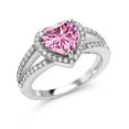 thumbnail image 1 of Gem Stone King 925 Sterling Silver Pink and White Moissanite Heart Shape Ring for Women | 1.48 Cttw | Heart 6.5MM (Size 8), 1 of 3