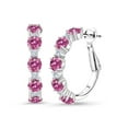 thumbnail image 1 of Gem Stone King 925 Sterling Silver Pink and White Moissanite Hoop Earrings for Women (2.60 Cttw, Round 4MM and 1.9MM, 1 inch Diameter), 1 of 5
