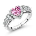 thumbnail image 1 of Gem Stone King 925 Sterling Silver Pink Moissanite and White Moissanite Halo Ring for Women | 0.98 Cttw | Heart Shape 6MM | Gemstone Birthstone | Size 6, 1 of 6