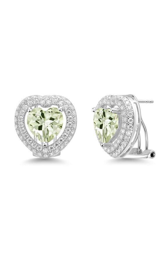 925 Sterling Silver Post Clip Stud Earrings Prasiolite Moissanite (7.95 Cttw)