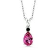 thumbnail image 1 of Gem Stone King 925 Sterling Silver Pure Pink Mystic Topaz and Black Diamond Pendant Necklace for Women (1.67 Cttw, Gemstone Birthstone, Pear Shape 9X6MM, with 18 inch Chain), 1 of 4