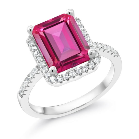 Gem Stone King 925 Sterling Silver Pure Pink Mystic Topaz Engagement Ring for Women (4.36 Cttw, Emerald Cut 10X8MM, Gemstone November Birthstone, Size 8)