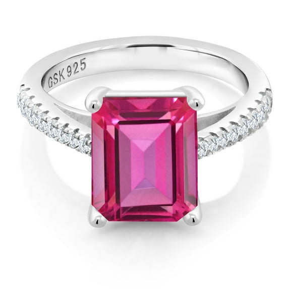Gem Stone King 4.26 Cttw Pure Pink Mystic Topaz and White Created Sapphire Ring for Women | 925 Sterling Silver | Available in Size 5, 6, 7, 8, 9