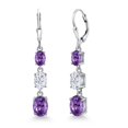 thumbnail image 1 of Gem Stone King 925 Sterling Silver Purple Amethyst 3 Stone Dangle Earrings for Women (5.00 Cttw, Gemstone February Birthstone, Oval 8X6MM, 7X5MM and 6X4MM), 1 of 6