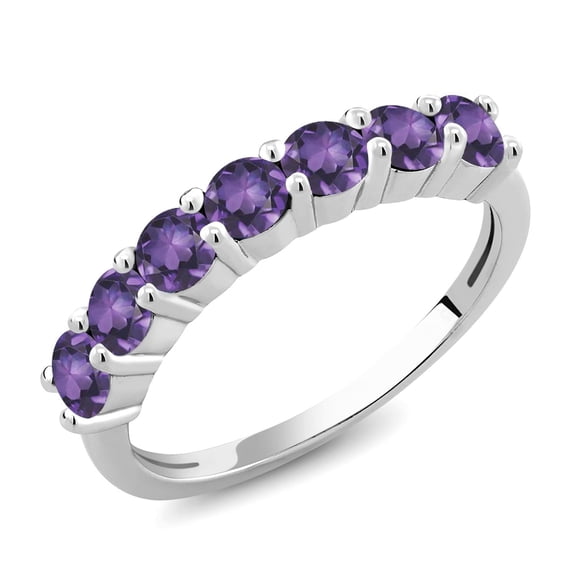 Gem Stone King 925 Sterling Silver Purple Amethyst Anniversary Ring for Women (1.05 Cttw, Gemstone Birthstone, Available in Size 5, 6, 7, 8, 9)
