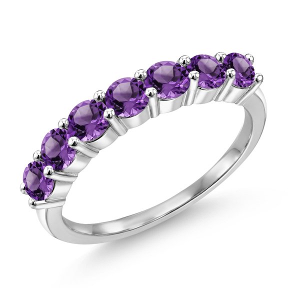 Gem Stone King 925 Sterling Silver Purple Amethyst Anniversary Ring for Women (1.05 Cttw, Gemstone Birthstone, Available in Size 5, 6, 7, 8, 9)