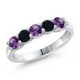 thumbnail image 1 of Gem Stone King 925 Sterling Silver Purple Amethyst and Black Onyx Wedding-Bands Ring for Women | 0.74 Cttw | Round 3.5MM | Gemstone February Birthstone | Size 8, 1 of 6