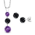 thumbnail image 1 of Gem Stone King 925 Sterling Silver Purple Amethyst and Black Sapphire Pendant and Earrings Jewelry Set for Women (3.32 Cttw, Gemstone February Birthstone, with 18 inch Chain), 1 of 3