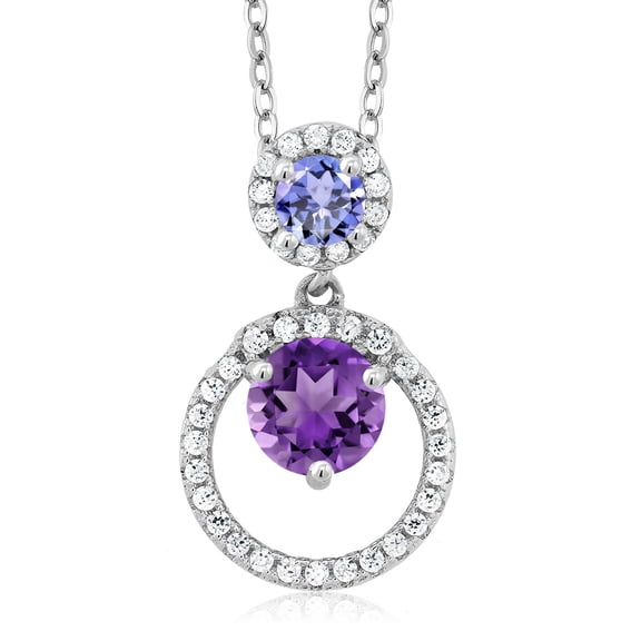 Gem Stone King 925 Sterling Silver Purple Amethyst and Blue Tanzanite Pendant Necklace for Women (1.90 Cttw, Gemstone February Birthstone, Round 6MM and 4MM)
