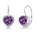 thumbnail image 1 of Gem Stone King 925 Sterling Silver Purple Amethyst Dangle Leverback Earrings for Women (1.80 Cttw, Gemstone Birthstone, Heart Shape 7MM), 1 of 4