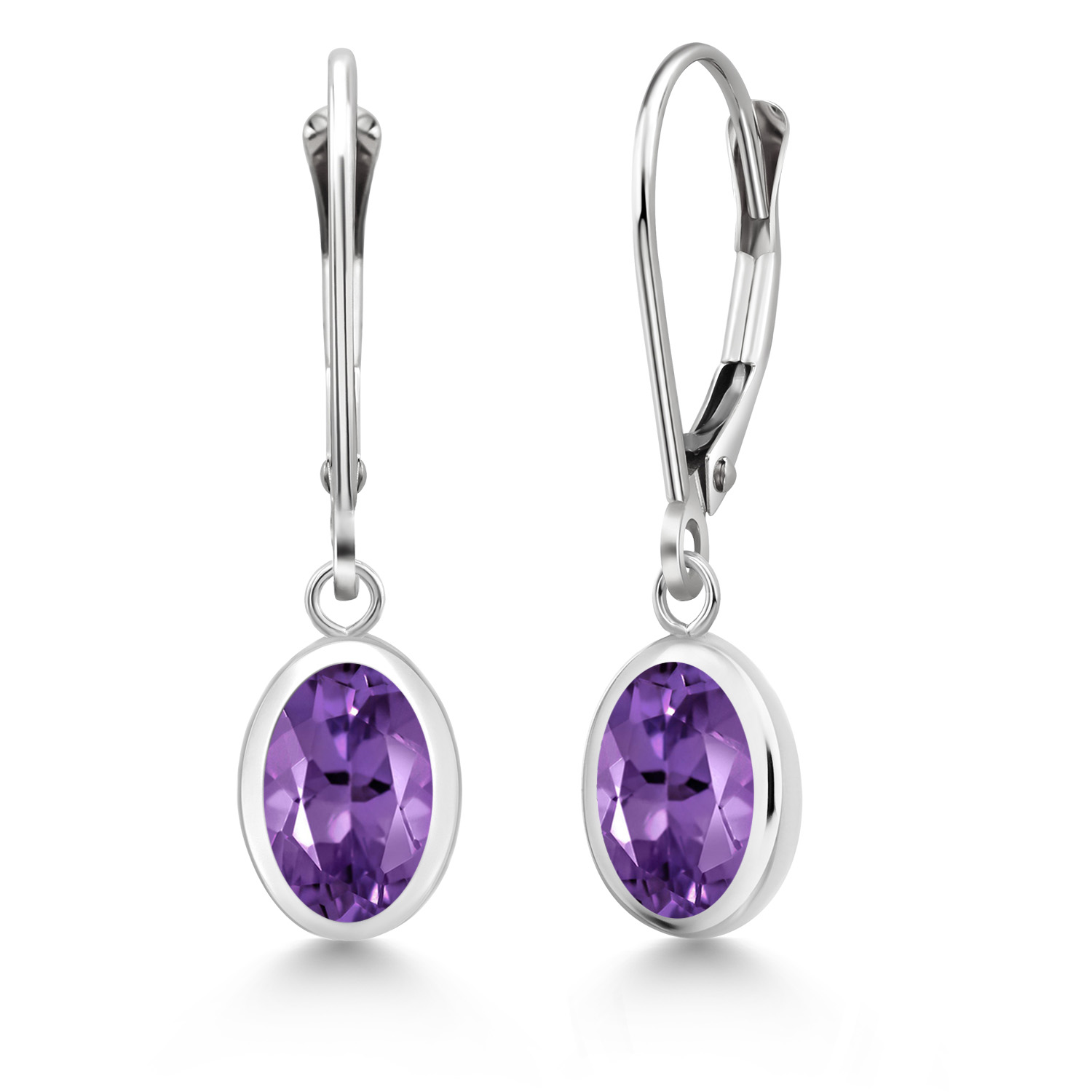 Gem Stone King 925 Sterling Silver Purple Amethyst Drop Dangle Leverback Earrings for Women (2.30 Cttw, Gemstone February Birthstone, Oval 8X6MM)