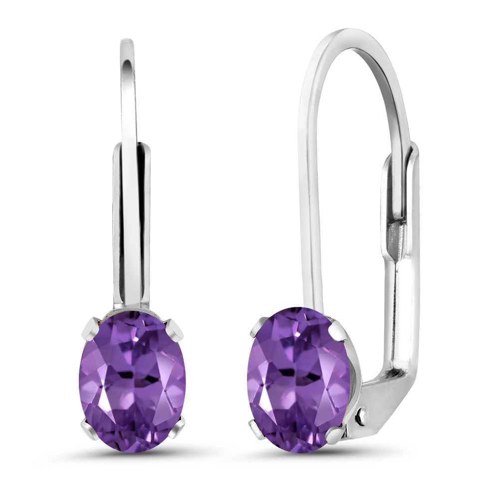 Gem Stone King 925 Sterling Silver Purple Amethyst Earrings for Women (0.90 Cttw, Gemstone Birthstone, Oval 6X4MM)