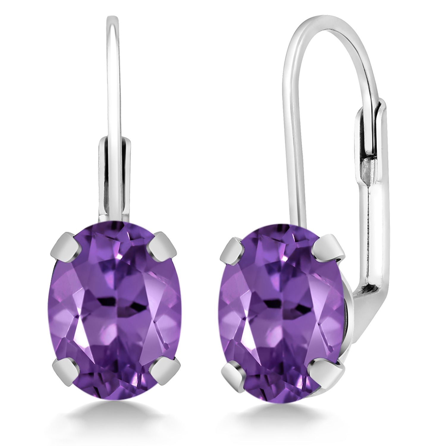 Gem Stone King 925 Sterling Silver Purple Amethyst Earrings for Women (2.20 Cttw, Gemstone Birthstone, Oval 8X6MM)