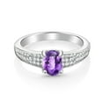 thumbnail image 1 of Gem Stone King 925 Sterling Silver Purple Amethyst Engagement Ring for Women (1.68 Cttw, Oval Checkerboard 8X6MM, Gemstone February Birthstone, Available in Size 5, 6, 7, 8, 9), 1 of 4