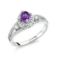 thumbnail image 1 of Gem Stone King 925 Sterling Silver Purple Amethyst Engagement Ring for Women (1.42 Cttw, Round 5MM, Gemstone February Birthstone, Size 9), 1 of 4