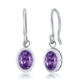thumbnail image 1 of Gem Stone King 925 Sterling Silver Purple Amethyst Franch Wire Dangling Earrings (1.50 Cttw, Gemstone Birthstone, Oval 7X5MM), 1 of 4