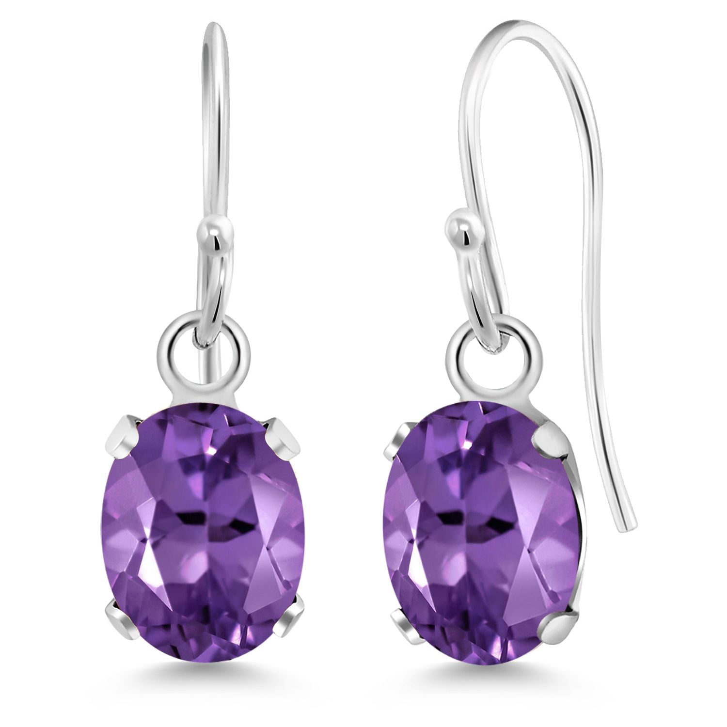 Gem Stone King 1.50 Cttw Purple Amethyst French Wire Dangle Hook Earrings for Women | 925 Sterling Silver | Gemstone February Birthstone | Oval 7X5MM