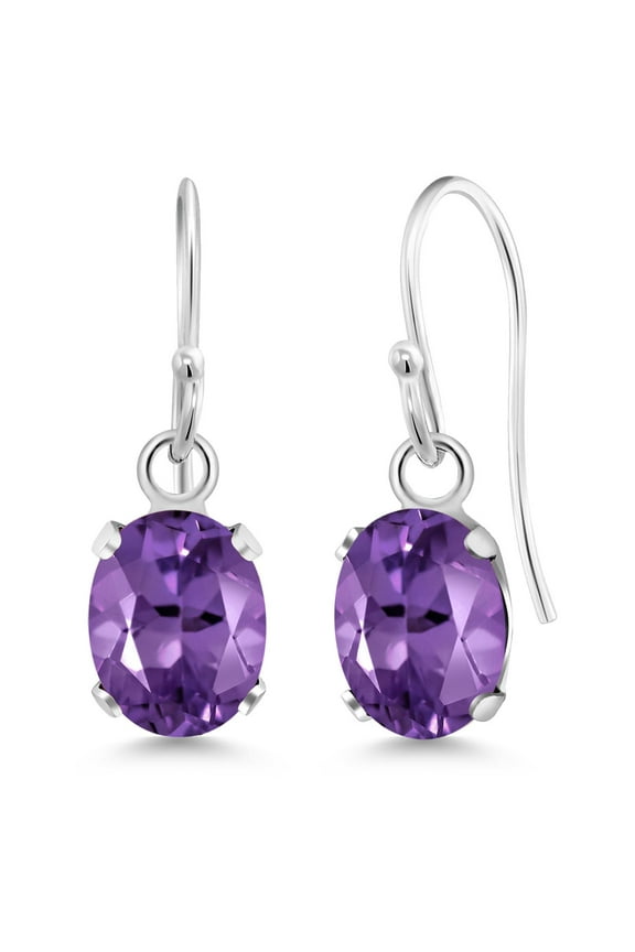 1.50 Cttw Purple Amethyst French Wire Dangle Hook Earrings for Women | 925 Sterling Silver | Gemstone February Birthstone | Oval 7X5MM