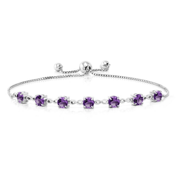 Gem Stone King 925 Sterling Silver Purple Amethyst Infinity Links Bracelet for Women (2.31 Cttw, Round 4.5MM, Fully Adjustable up to 9 inch)