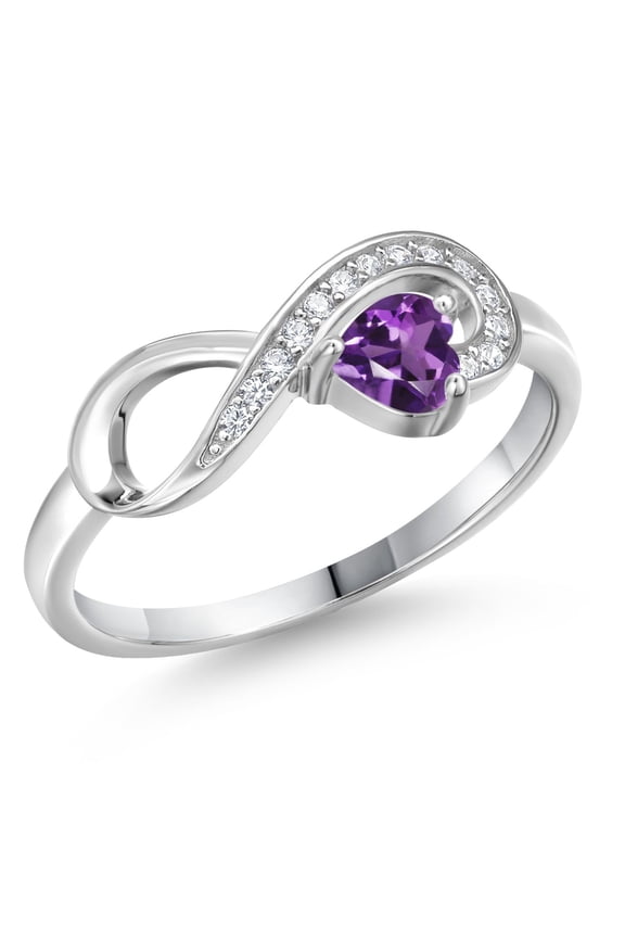 925 Sterling Silver Purple Amethyst Infinity Ring for Women (0.33 Cttw, Heart Shape 4MM, Gemstone February Birthstone, Size 5)