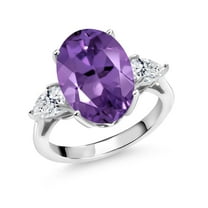 Gem Stone King 925 Sterling Silver Purple Amethyst and Lab Grown Diamond Engagement Ring for Women | 7.70 Cttw | Oval 14X10MM | Gemstone February Birthstone | Size 8