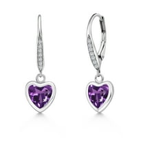 Gem Stone King 925 Sterling Silver Purple Amethyst and Lab Grown Diamond Earrings for Women | 1.70 Cttw | Gemstone February Birthstone | Heart Shape 6MM