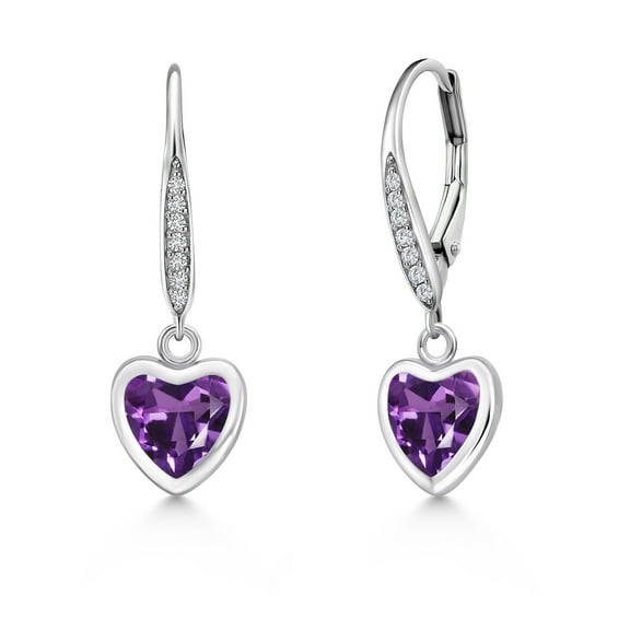 Gem Stone King 925 Sterling Silver Purple Amethyst and Lab Grown Diamond Earrings for Women | 1.70 Cttw | Gemstone February Birthstone | Heart Shape 6MM