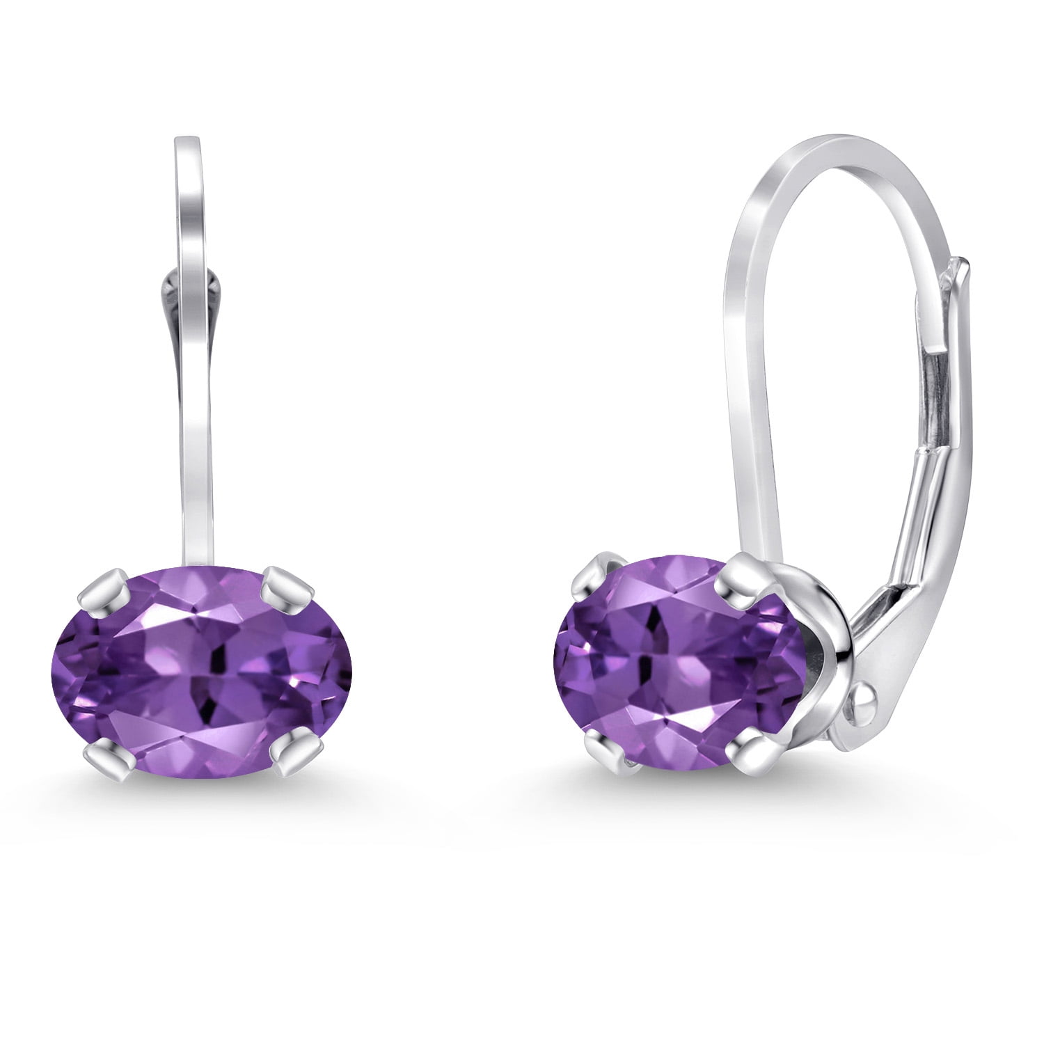 Gem Stone King 925 Sterling Silver Purple Amethyst Leverback Earrings for Women (1.50 Cttw, Gemstone Birthstone, Oval 7X5MM)