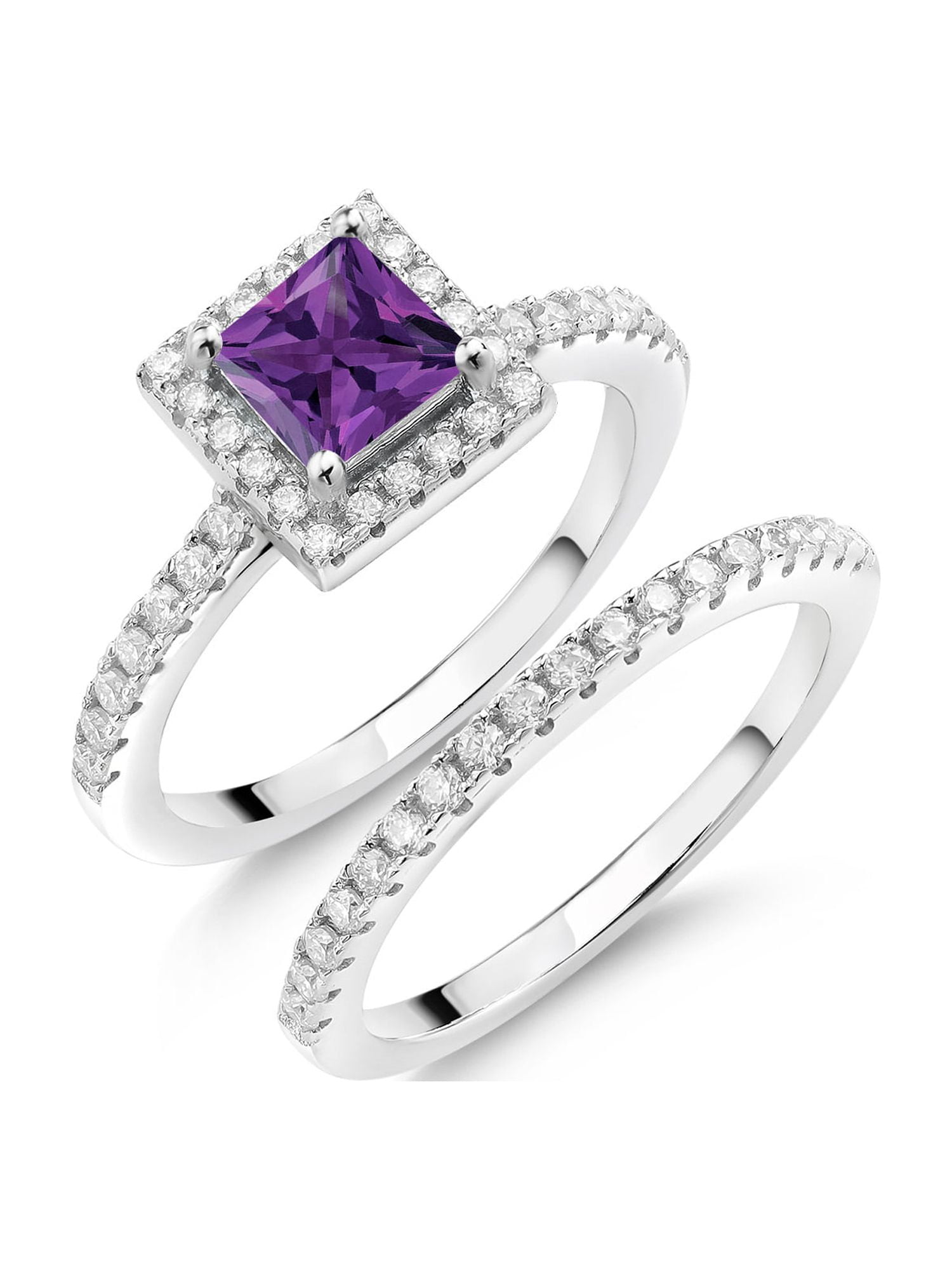 Gem Stone King 925 Sterling Silver Purple Amethyst and Moissanite