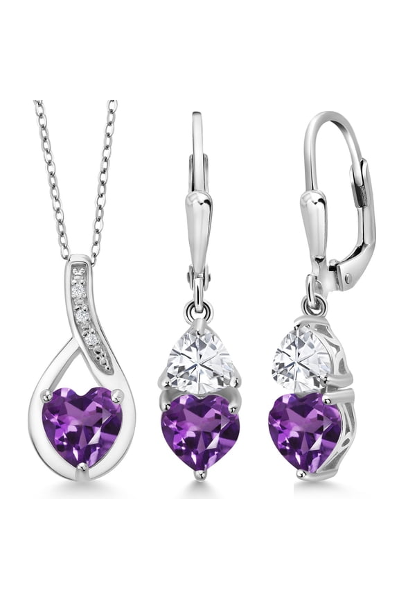 4.04 Cttw Purple Amethyst Pendant Earrings Set for Women | 925 Sterling Silver | Gemstone February Birthstone | With 18 inch Chain