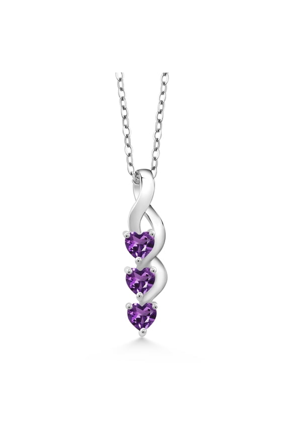 925 Sterling Silver Purple Amethyst Pendant Necklace for Women (0.75 Cttw, Heart Shape 4MM, Gemstone February Birthstone, with 18 inch Silver Chain)