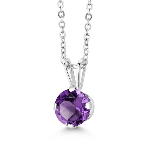 Gem Stone King 925 Sterling Silver Purple Amethyst Pendant Necklace for Women (1.00 Cttw, Gemstone February Birthstone, Round 6MM, with 18 inch Chain)