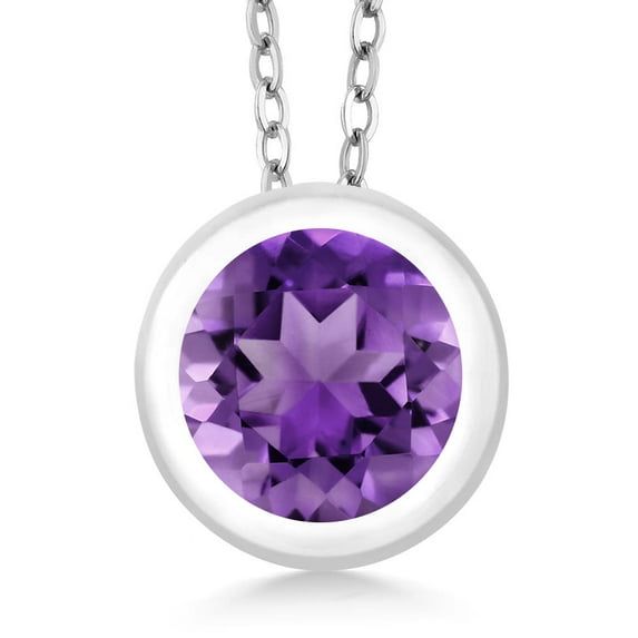 Gem Stone King 925 Sterling Silver Purple Amethyst Pendant Necklace for Women (0.75 Cttw, Gemstone Birthstone, Round 6MM, with 18 inch Silver Chain)