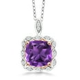 thumbnail image 1 of Gem Stone King 925 Sterling Silver Purple Amethyst Pendant Necklace for Women (2.22 Ct Cushion 8MM with 18 inch Silver Chain), 1 of 5