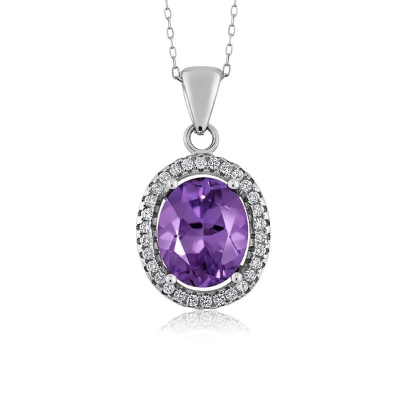 Gem Stone King 925 Sterling Silver Purple Amethyst Pendant Necklace for Women (2.90 Cttw, Oval 11X9MM, With 18 inch Silver Chain)