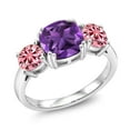 thumbnail image 1 of Gem Stone King 925 Sterling Silver Purple Amethyst and Pink Moissanite 3 Stone Engagement Ring for Women (3.10 Cttw, Gemstone February Birthstone, Cushion 8MM, Size 6), 1 of 5