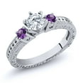 thumbnail image 1 of Gem Stone King 925 Sterling Silver Purple Amethyst Ring Set with Moissanite (0.70 Cttw) (Size 5), 1 of 2