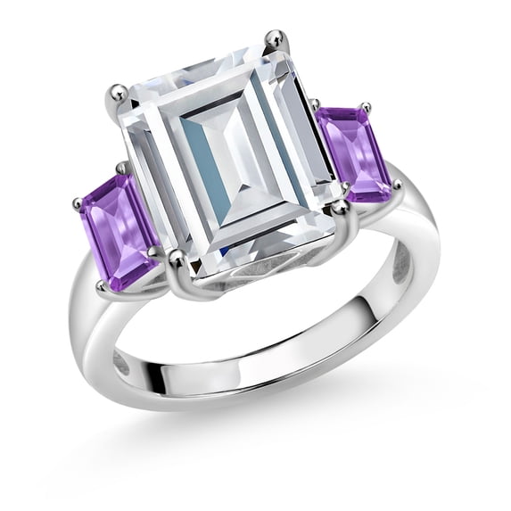 Gem Stone King 925 Sterling Silver Purple Amethyst Ring Set with Moissanite (8.42 Cttw) (Size 5)