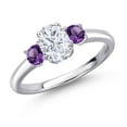 thumbnail image 1 of Gem Stone King 925 Sterling Silver White Moissanite and Purple Amethyst Engagement Ring for Women | 1.22 Cttw | Oval 7X5MM | Gemstone Birthstone | Size 6, 1 of 7
