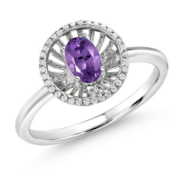 Gem Stone King 925 Sterling Silver Purple Amethyst Ring for Women (0.93 Cttw, Oval 6X4MM, Gemstone February Birthstone, Size 9)
