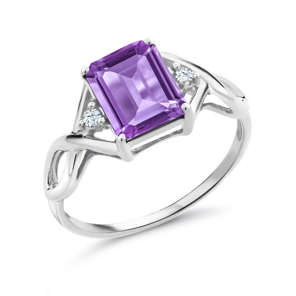 Gem Stone King 2.56 Cttw Purple Amethyst Ring for Women | 925 Sterling Silver | Emerald Cut 9X7MM | Gemstone Birthstone | Available in Size 5, 6, 7, 8, 9