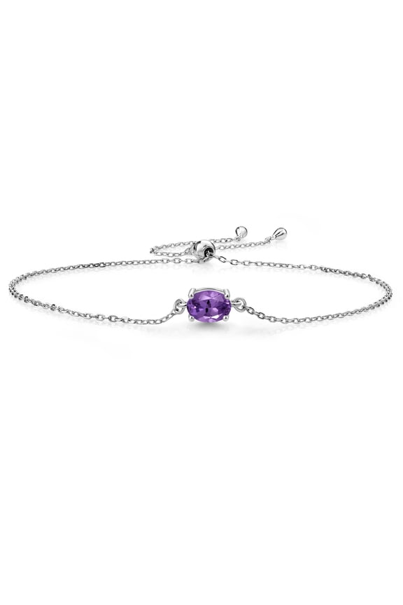 925 Sterling Silver Purple Amethyst Solitaire Bracelet for Women (0.75 Cttw, Oval Cut 7x5mm)