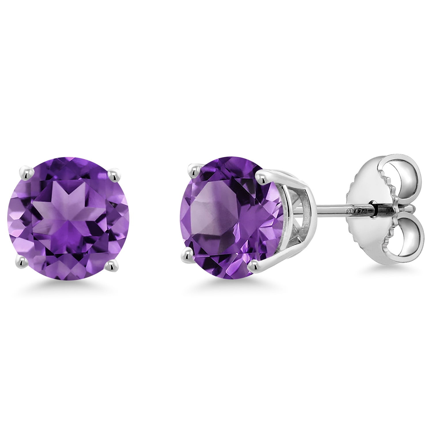 Gem Stone King 925 Sterling Silver Purple Amethyst Stud Earrings for Women | 2.00 Cttw | Gemstone February Birthstone | Round 6MM